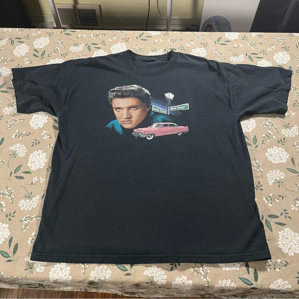Vintage Graceland Elvis Presley T Shirt Mens XL Black Short Sleeve 90s Graphic